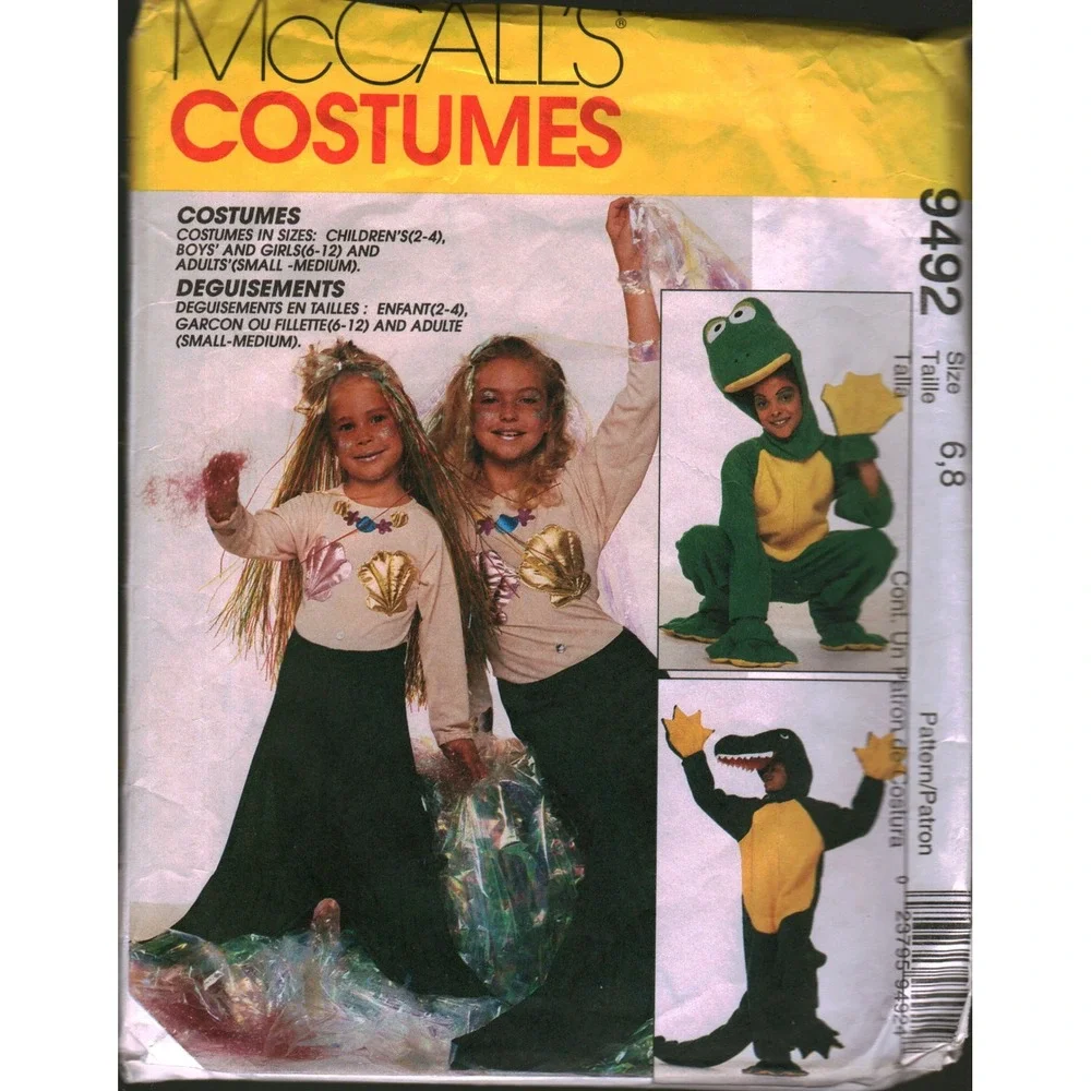 McCalls 9492 Vintage 1998 Costume Pattern Alligator Frog Mermaid Kids Adult 6-8